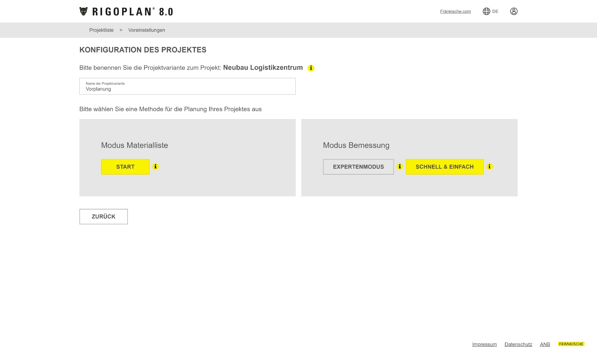 Rigoplan 8.0 – Material list
