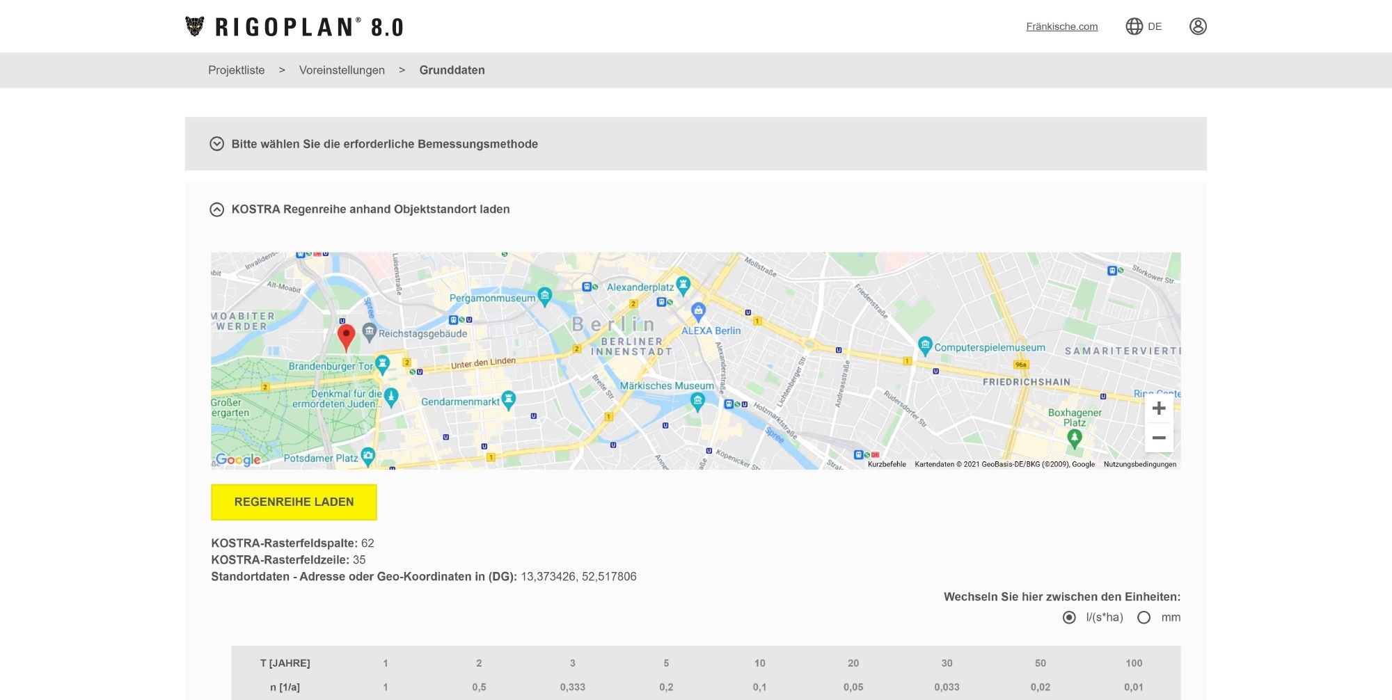 Rigoplan 8.0 – Rain data